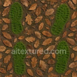 seamless Seamless 3d texture pbr 8k of grassy footprints on forest floor with fallen leaves texture 8k free download PBR