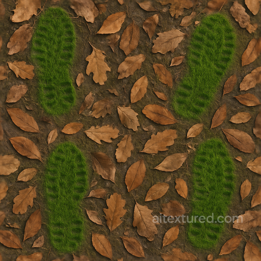 Of Grassy Footprints On Forest Floor With Fallen Leaves seamless Footprints PBR texture