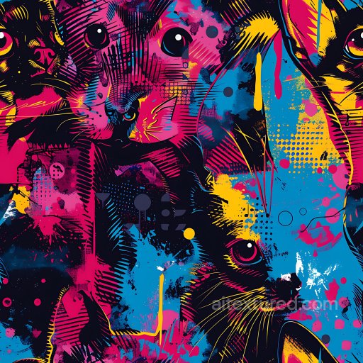 Seamless 3D PBR Graffiti Texture Featuring Colorful Stylized Cats in Pink, Blue, Yellow texture preview