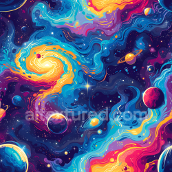 seamless Seamless 3D Space PBR Texture Featuring Vibrant Galaxy Clouds and Stylized Planets texture 8k free download PBR