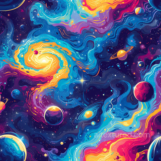 Space PBR Texture Featuring Vibrant Galaxy Clouds and Stylized Planets seamless Star, space, planets PBR texture