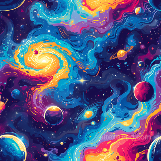Space PBR Texture Featuring Vibrant Galaxy Clouds and Stylized Planets Star, space, planets texture preview