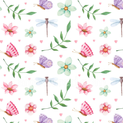 seamless Seamless 3D PBR Texture with Watercolor Butterflies, Flowers & Leaves Pattern texture 8k free download PBR