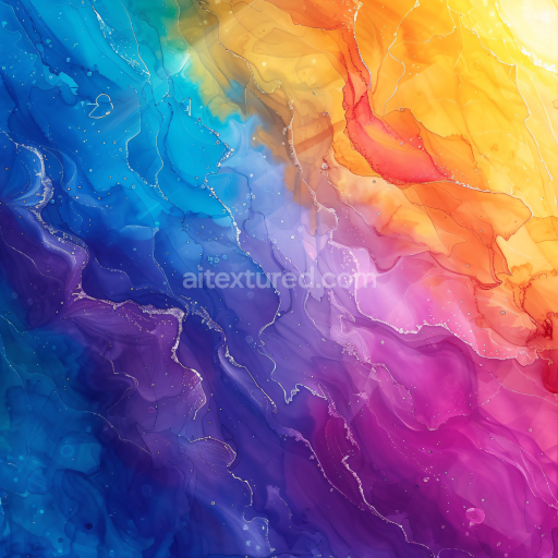 Seamless 3D Alcohol Ink PBR Texture with Vibrant Multicolor Fluid Waves and Soft Layering