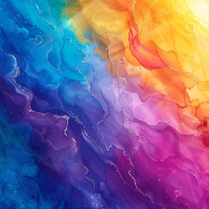 Alcohol Ink with Vibrant Multicolor Fluid Waves and Soft Layering seamless PBR texture preview