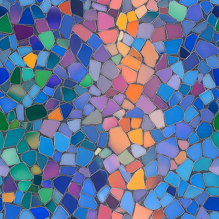 Mosaic Featuring Vibrant Multicolor Irregular Glass Chips seamless PBR texture preview
