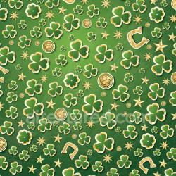 seamless Seamless 3D PBR Texture with Green Shamrocks and Gold Horseshoes texture 8k free download PBR