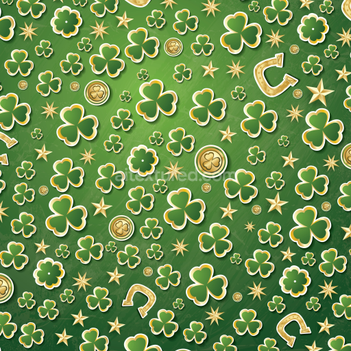 Seamless 3D PBR Texture with Green Shamrocks and Gold Horseshoes