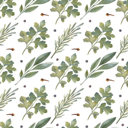 Seamless 3D PBR Texture with Hand-Painted Watercolor Greenery Leaves