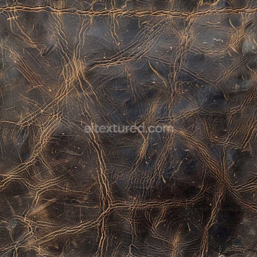 Seamless 3D Distressed Dark Brown Cracked Leather PBR Texture with Vintage Wrinkles