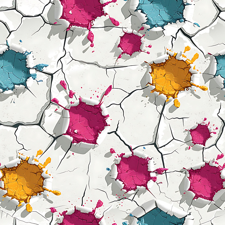 Cracked Plaster With Colorful Peeling Paint And Crater Holes seamless PBR texture preview
