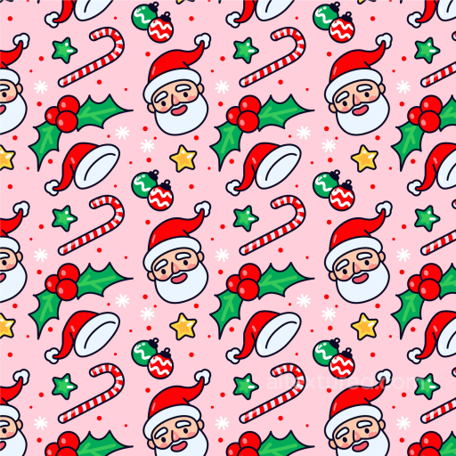 Christmas Digital Paper Texture Featuring Santa, Holly, And Candy Canes seamless All Christmas Digital paper PBR texture