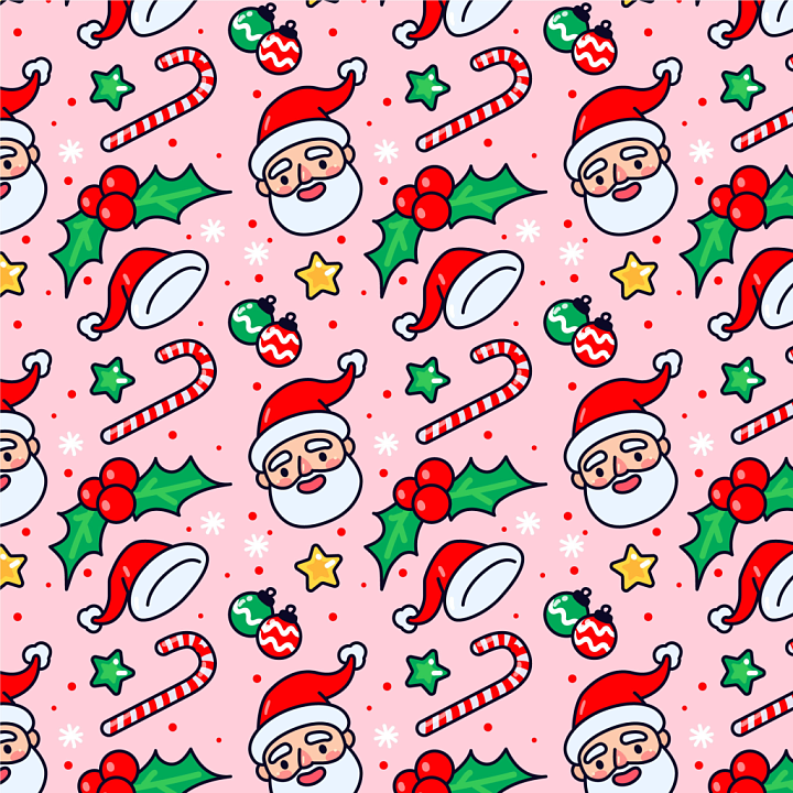 Christmas Digital Paper with Santa and Holiday Icons seamless PBR texture preview