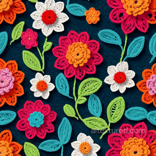 Vibrant Embroidered Floral Fabric Seamless Texture with Colorful Stitched Flowers seamless Embroidered floral PBR texture