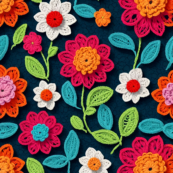 Vibrant Embroidered Floral Fabric with Colorful Stitched Flowers seamless PBR texture preview
