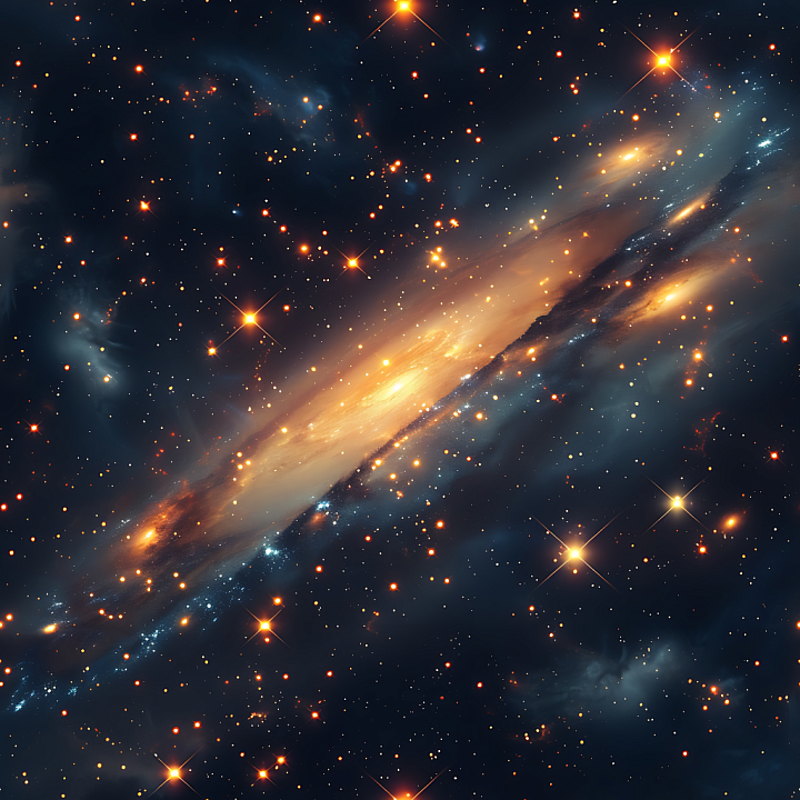 Star, Space, Planets of Glowing Galaxy Clouds and Starfield with Warm H… seamless PBR texture preview