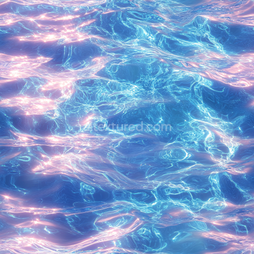 Seamless 3D Stylized Iridescent Water Surface PBR Texture with Blue and Pink Highlights