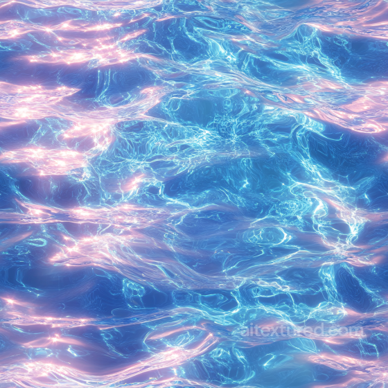 Stylized Iridescent Water Surface PBR Texture with Blue and Pink Highlights Water texture preview