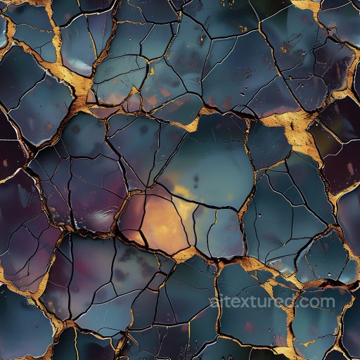 Cracked Stone PBR Texture Featuring Golden Fissures and Smooth Dark Fragments seamless Cracked & Holes PBR texture