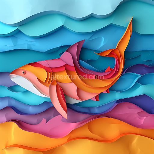Seamless 3D PBR texture of a vibrant origami-style basking shark