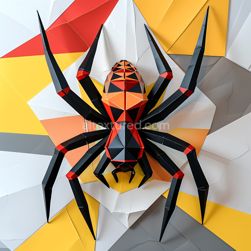 Seamless 3D PBR Texture of Black Widow Spider Origami with Geometric Color Blocks
