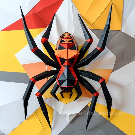 Animal - Seamless 3D PBR Texture of Black Widow Spider Origami with Geometric Color Blocks texture preview