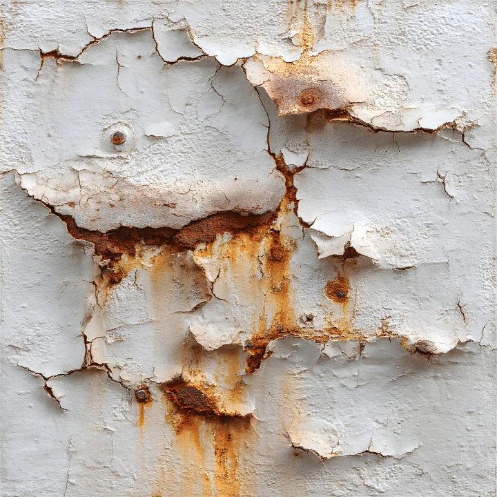 Rusty Cracked Metal with Peeling White Paint seamless PBR texture preview