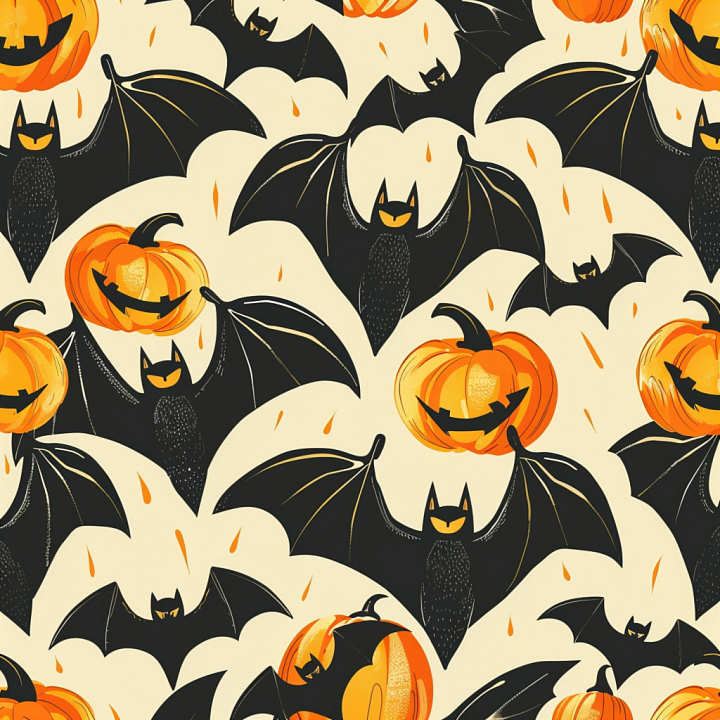 Vintage Halloween Pattern with Bats and Jack-o'-Lanterns seamless PBR texture preview