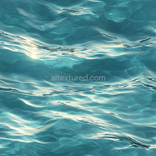 Seamless 3D Realistic Turquoise Ocean Surface Water PBR Texture with Gentle Waves and Sunlight Reflections