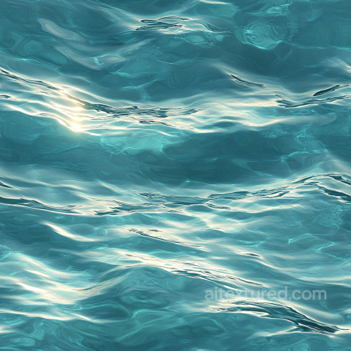 Realistic Turquoise Ocean Surface Water PBR Texture with Gentle Waves and Sunlight Reflec… seamless Water PBR texture