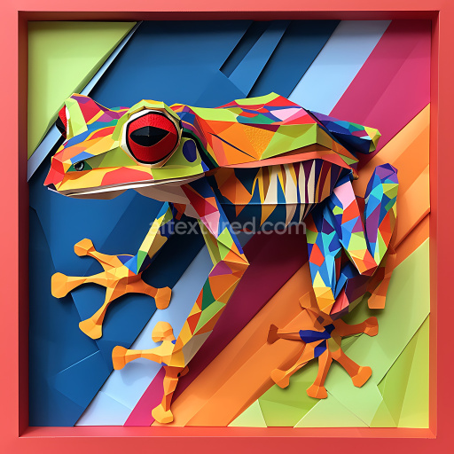 Seamless 3D PBR Texture Featuring Origami-Inspired Colorful Dart Frog Pattern