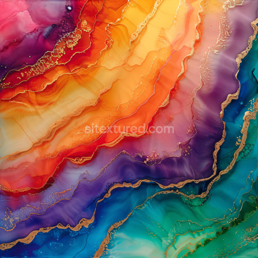 Seamless 3D Alcohol Ink PBR Texture Featuring Vibrant Multicolor Fluid Waves and Gold Veining