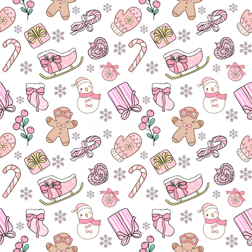 Pattern Bundle - Seamless 3D Pattern PBR Texture of Cute Hand-drawn Christmas Motifs in Pastel Pink texture preview