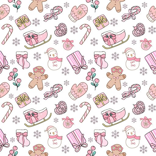 Pattern PBR Texture of Cute Hand-drawn Christmas Motifs in Pastel Pink seamless Pattern Bundle PBR texture