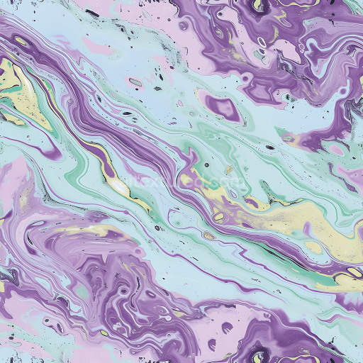 Seamless 3D PBR Marble Stone Texture with Pastel Purple, Mint, and Yellow Swirls
