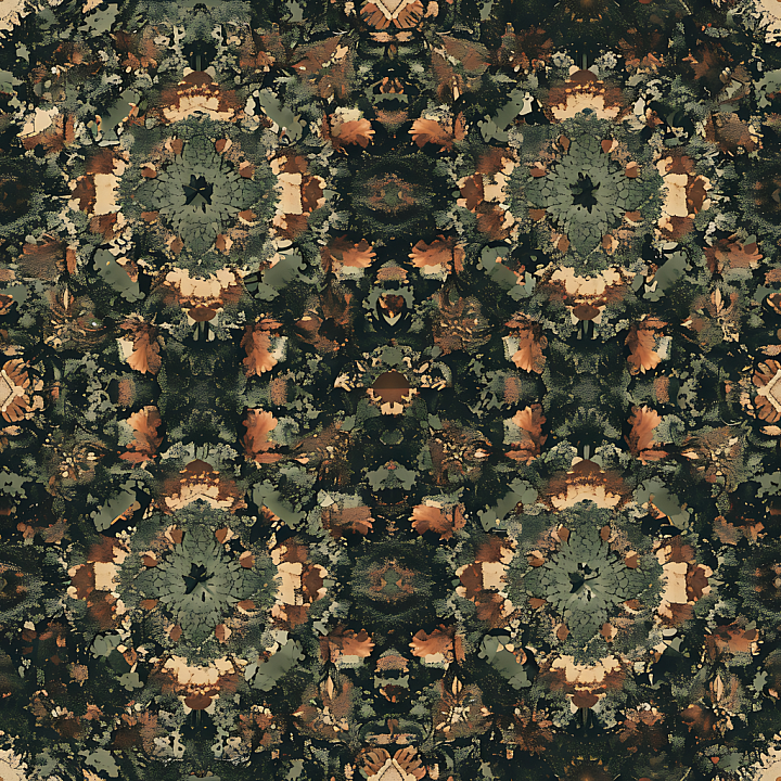 Stylized Woodland Camouflage with Organic Floral Motifs seamless PBR texture preview