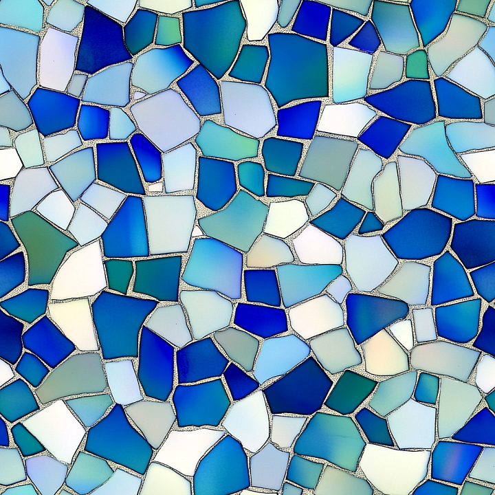 Mosaic Featuring Blue, Teal & White Stone Chip Pattern seamless PBR texture preview