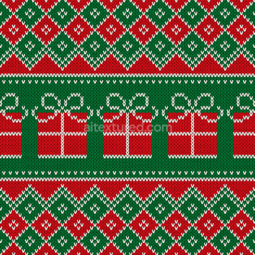 Preview — Seamless 3D PBR Christmas Digital Paper Texture with Festive Knit Gift Boxes and Diamonds