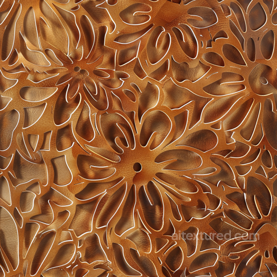Embossed Floral Pattern Brown Leather Texture With Intricate Grain Leather texture preview