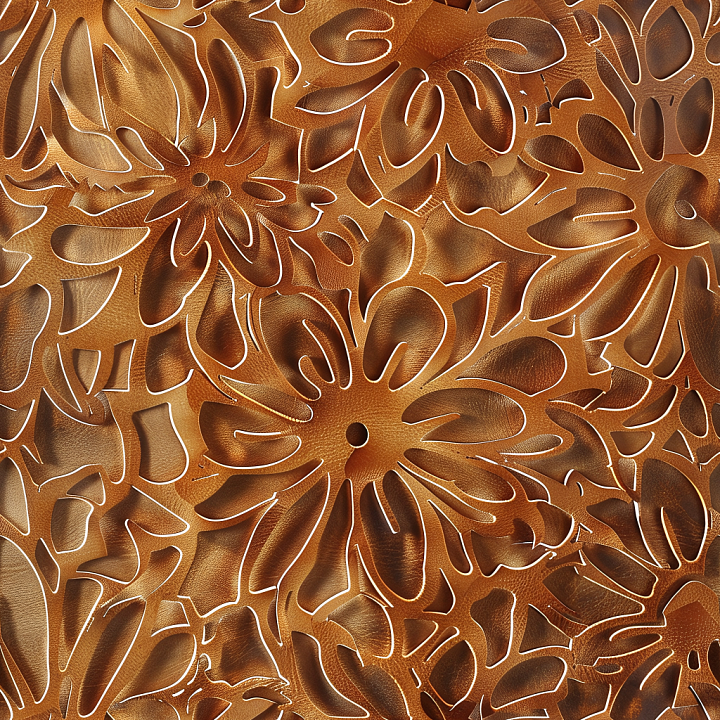 Embossed Floral Pattern Brown Leather With Intricate Grain seamless PBR texture preview