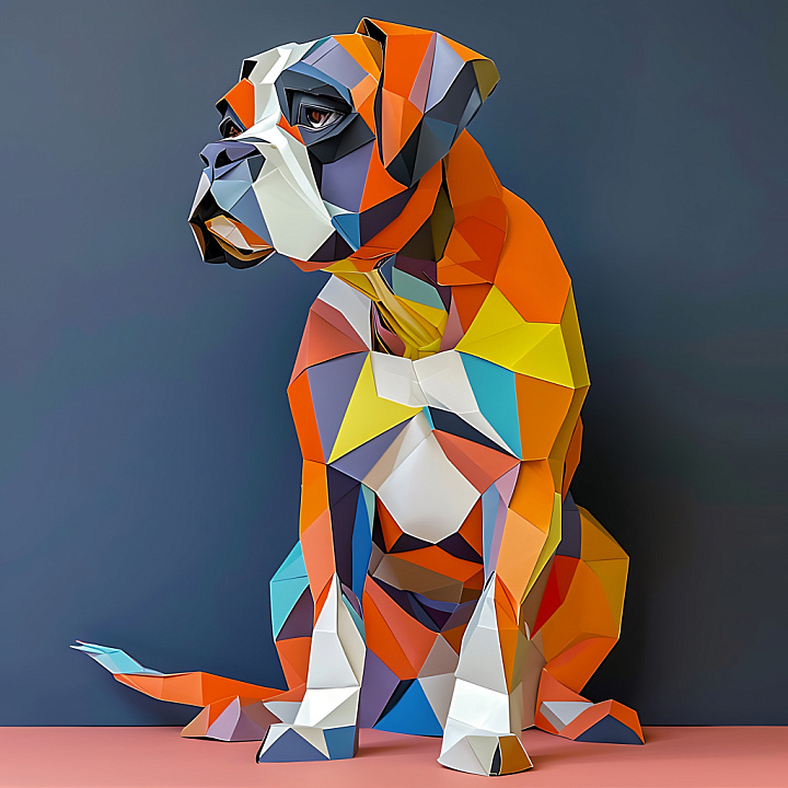 Featuring Abstract Origami Boxer Dog Pattern in Vibrant Colors seamless PBR texture preview