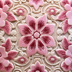 seamless Seamless 3D PBR embroidered floral fabric texture with pink decorative flowers texture 8k free download PBR