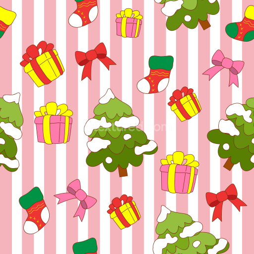 Seamless 3D PBR Digital Paper Texture Featuring Christmas Trees, Gifts & Stockings