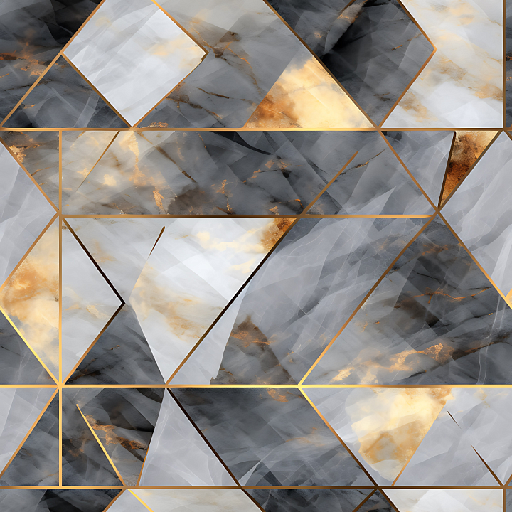 Gold and Gray Marble Tiles with Geometric Pattern and Polished Finish seamless PBR texture preview