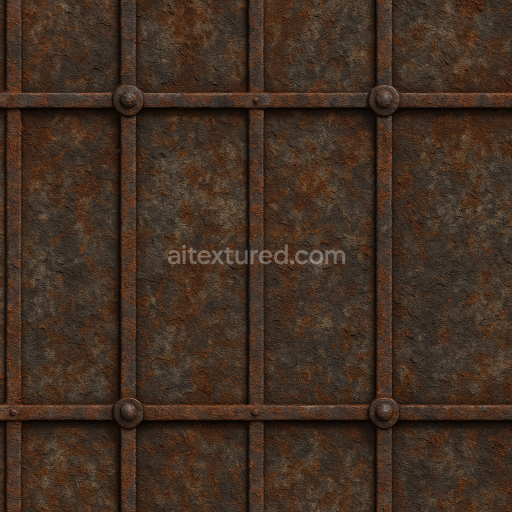 Seamless 3d texture pbr 8k rusted metal old iron gate for haunted house