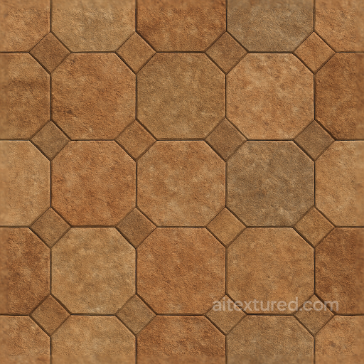 Octagonal Tiles Mosaic Featuring Earth Tones And Textured Surface Realism seamless Mosaic PBR texture