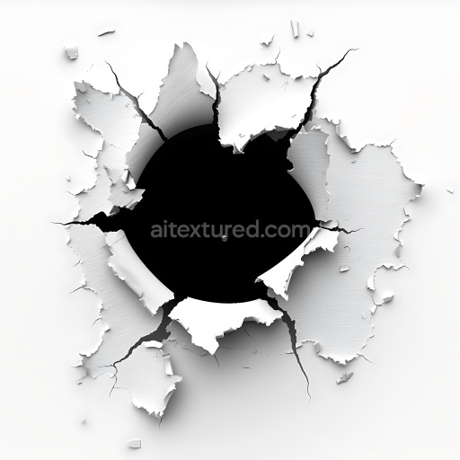 Seamless 3D PBR Cracked and Holed White Plaster Texture with Jagged Edges