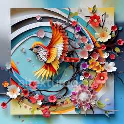 seamless Seamless 3D PBR Texture of Origami-Inspired Cuckoo Bird with Floral Accents texture 8k free download PBR