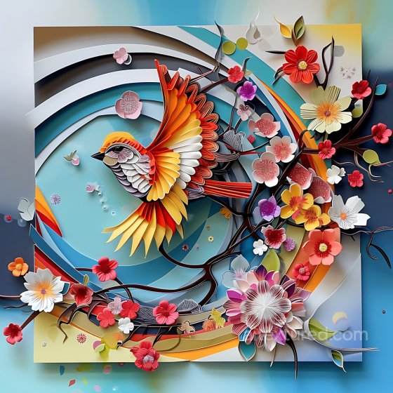 Animal Texture of Origami-Inspired Cuckoo Bird with Floral Accents Animal texture preview