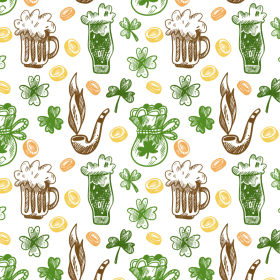 Hand-Drawn St Patrick Icons and Symbols Seamless Texture St patrick texture preview